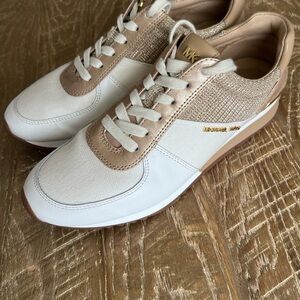 Michael Kors White and Tan Low-Top Sneakers
